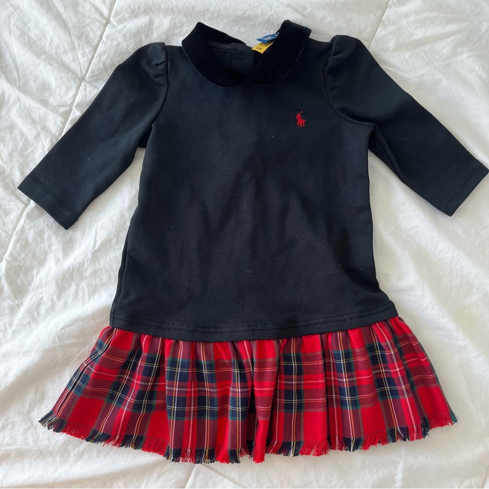 GUC POLO Ralph Lauren Toddler Girls Dress Black and Red Plaid 2t